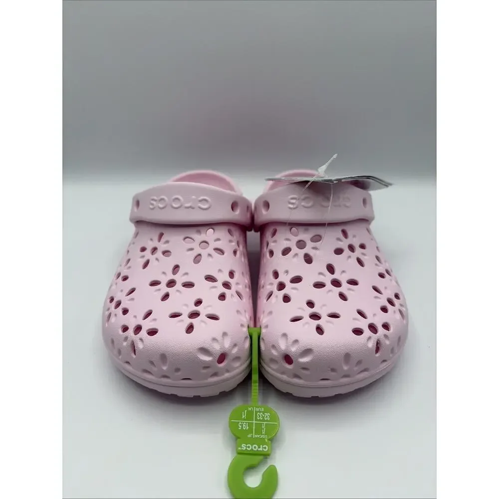 Crocs Floral Cut Classic Clog Light Pink Sandal Kids Size J 1 EUR 33 NWT